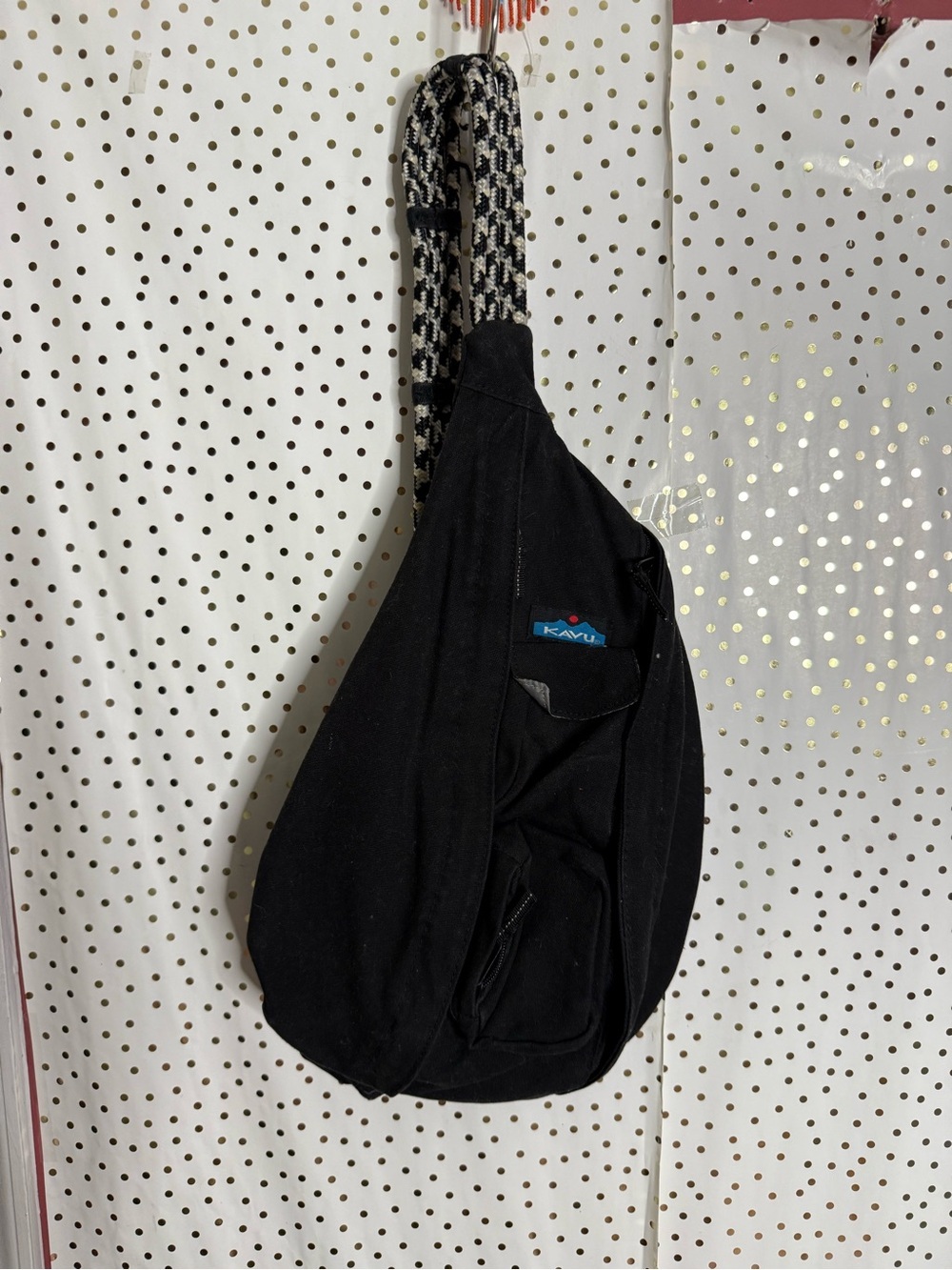 Kavu Black Sling Bag with Patterned Rope Strap